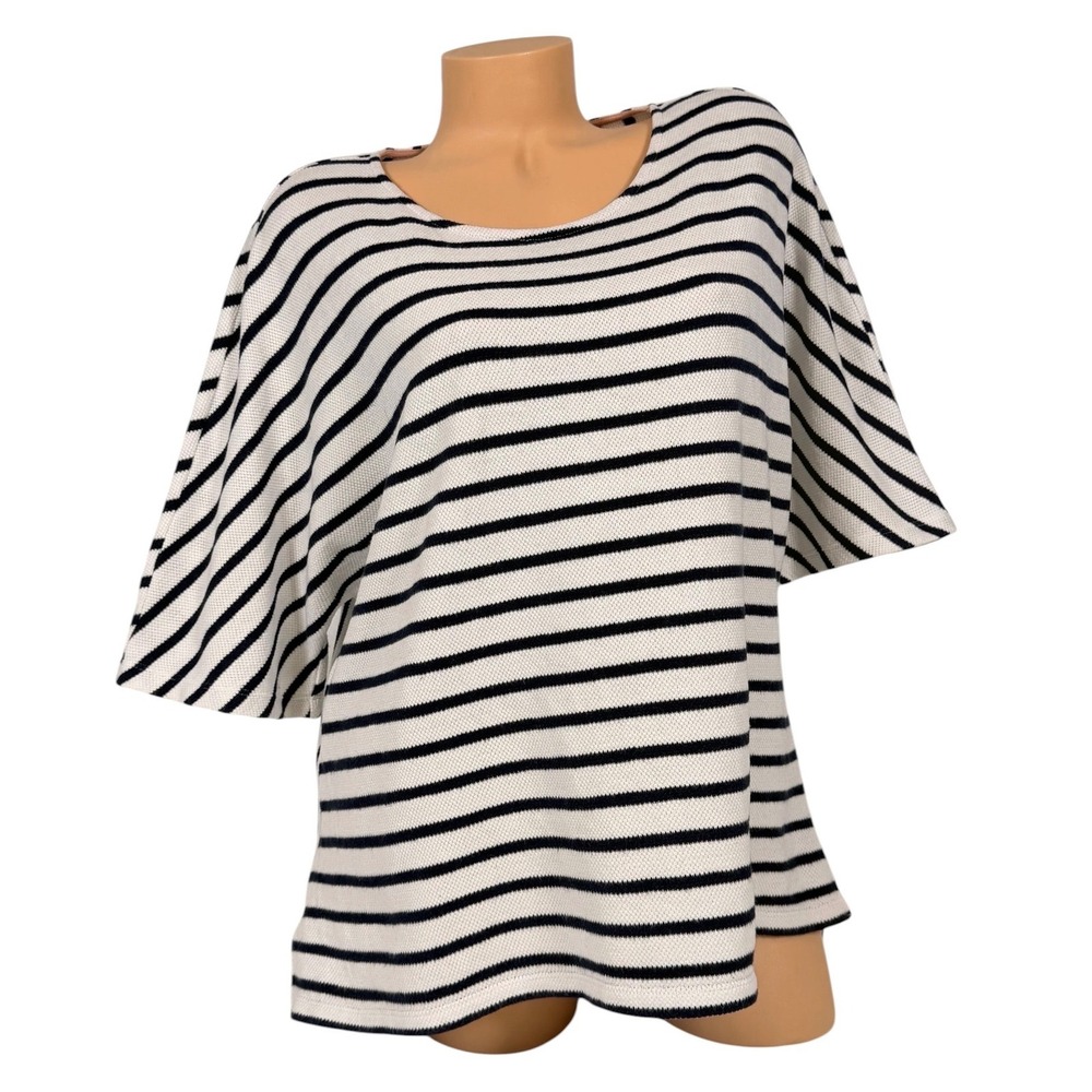 Boden‎ Women's Ivory Navy Blue Striped Cotton Knit Top Size US 12 UK 16